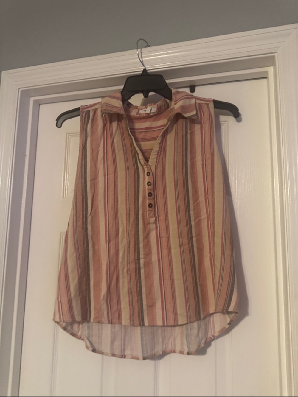 Maurices Striped Sleeveless Henley in Rust and Cream